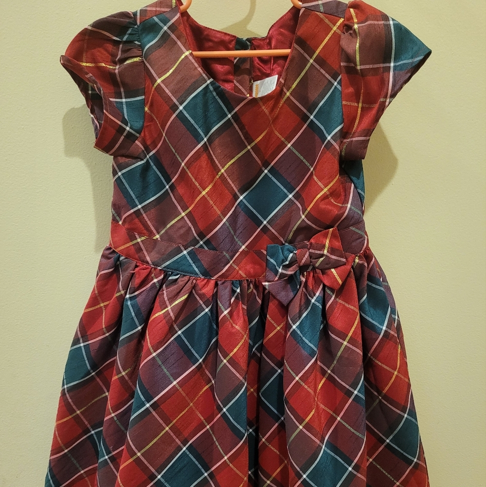 LIKE NEW Gymboree red green gold plaid girls Christmas dress Size 7
